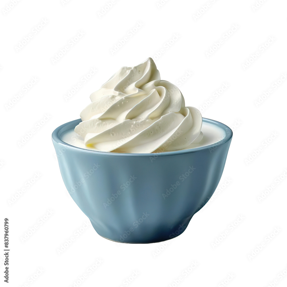 Fresh greek yogurt in a blue bowl isolated on white background Fresh greek yogurt in a blue bowl isolated on white background