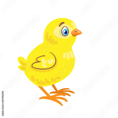 Cute little yellow chicken. Isolated on white background. Vector flat illustration.