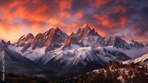 panoramic view of the alps at sunset, italy