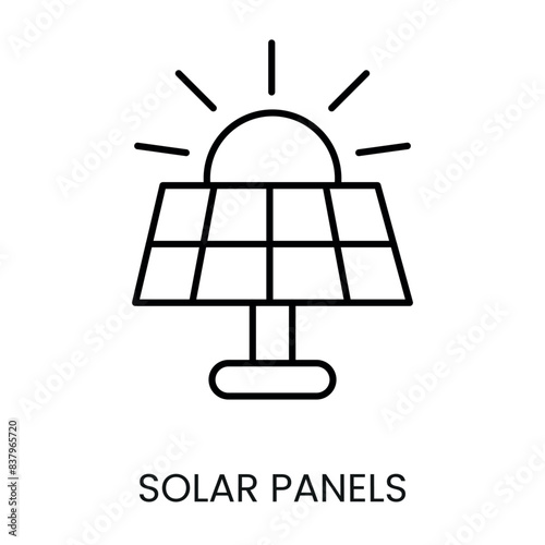 Solar panels line vector icon for packaging on cctv camera with editable stroke