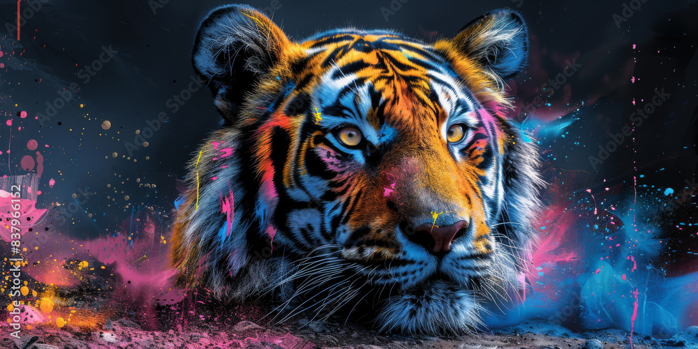 Tiger neon picture in pop art Tiger neon picture in pop art