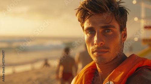 Man lifeguard on the beach. photo