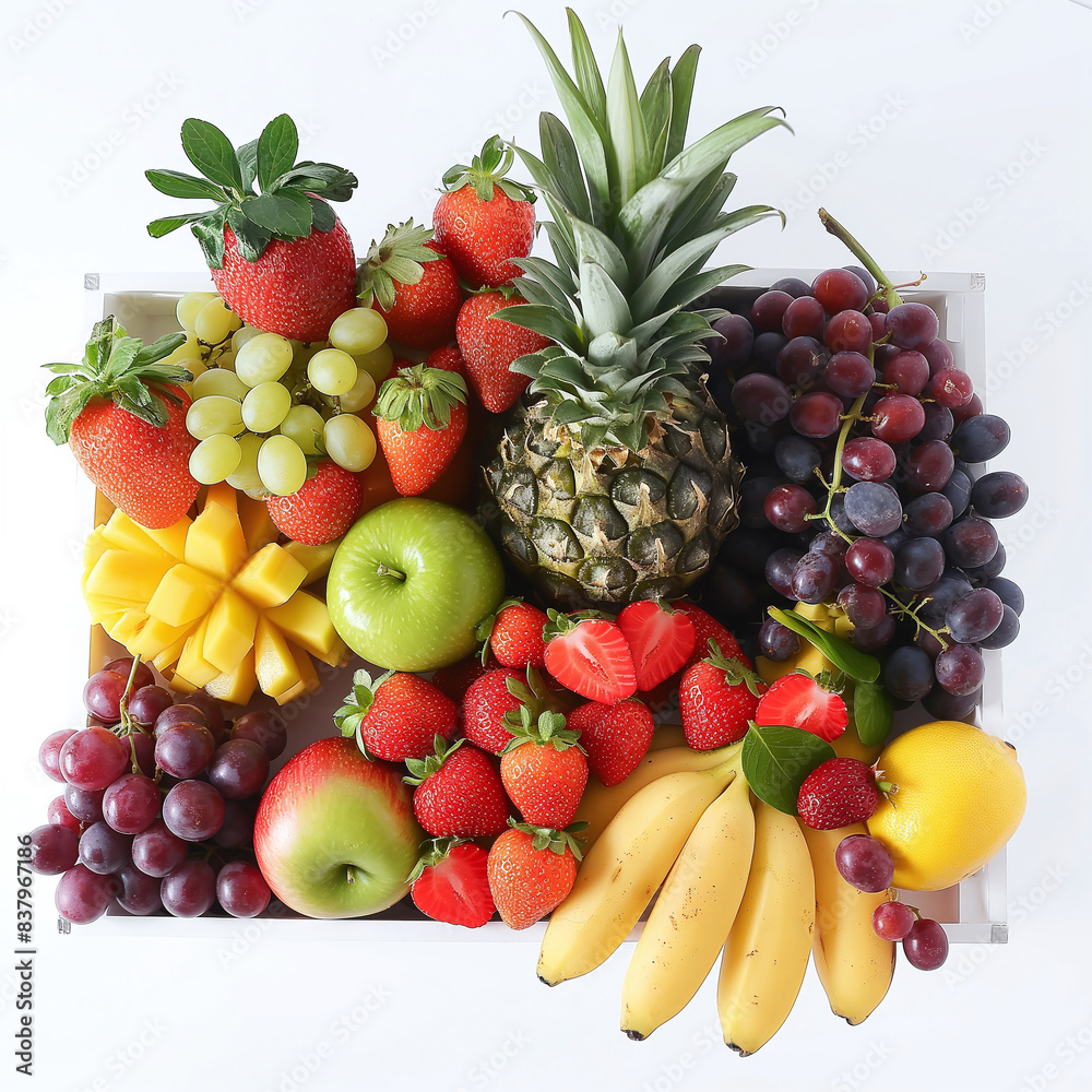 Assorted fresh tropical fruits in a box