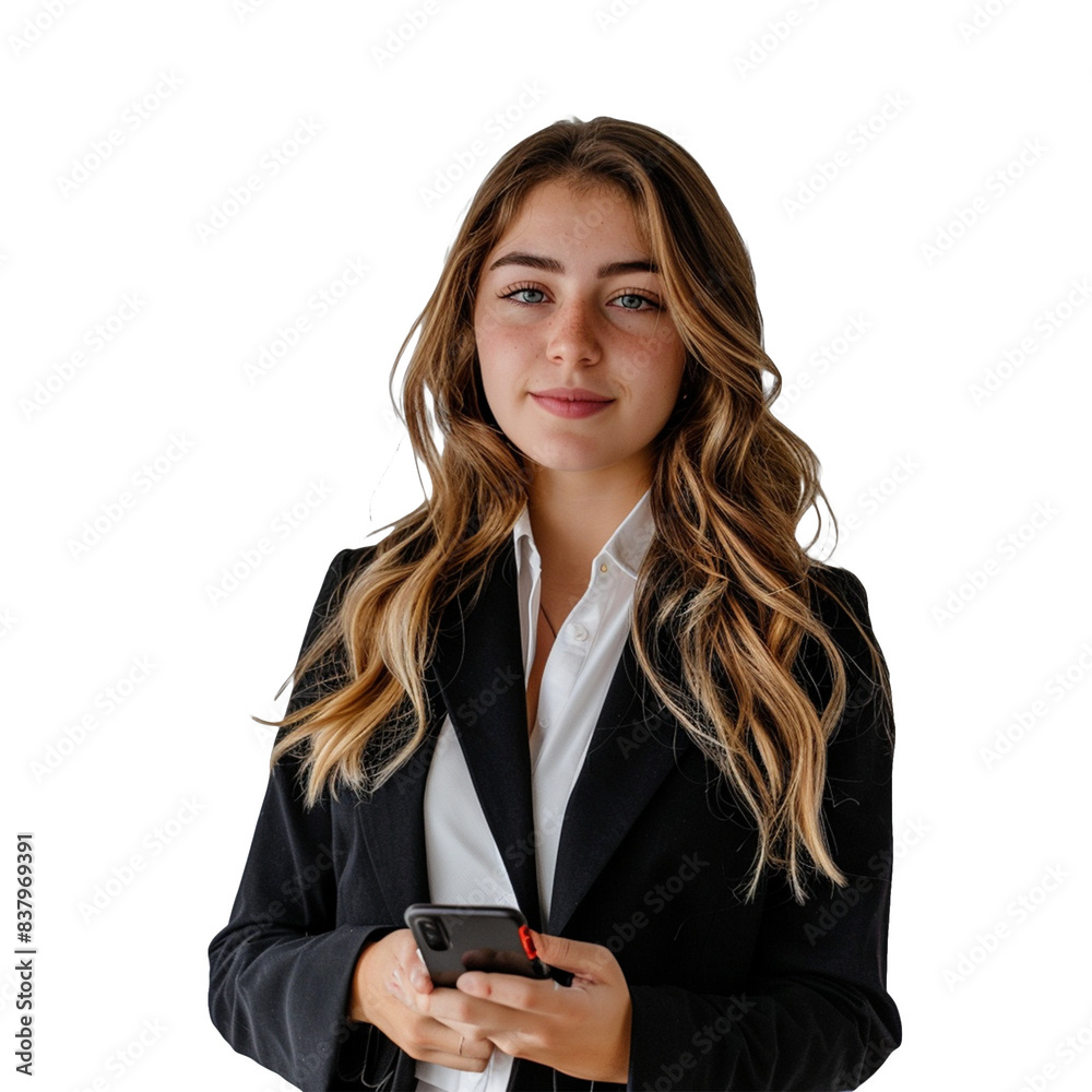 A young business woman using smartphone isolated A young business woman using smartphone isolated