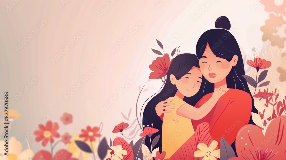 Mother's Day celebration concept, Family holiday and togetherness, mother and child hugging, I love you Mom. Mother's Day celebration concept, Family holiday and togetherness, mother and child hugging, I love you Mom.