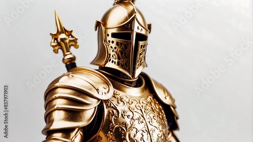 Golden Knight statue hero on studio background