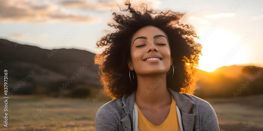 Embracing Nature A Mixed-Race Woman Relaxing Outdoors at Sunset. Concept Outdoor Photoshoot, Nature, Relaxation, Sunset, Mixed-Race Woman Embracing Nature A Mixed-Race Woman Relaxing Outdoors at Sunset. Concept Outdoor Photoshoot, Nature, Relaxation, Sunset, Mixed-Race Woman