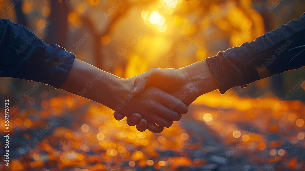 Close up mans are holding hands to create friendship and unity with natural sunlight and environment. International day of friendship Close up mans are holding hands to create friendship and unity with natural sunlight and environment. International day of friendship