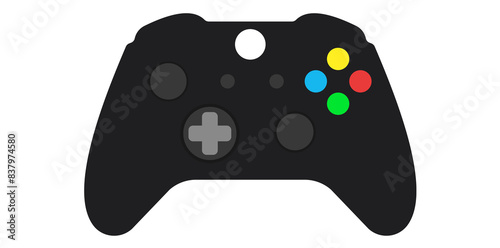 Retro Black Video Game Controller Flat Style Vector Illustration.