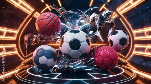 Neon Sports Banner Glossy Futuristic Design for Basketball, Soccer, Football, and Handball