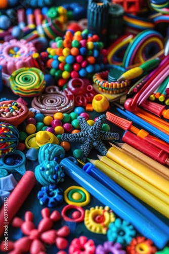 A table covered with variously colored beads  great for crafts and DIY projects