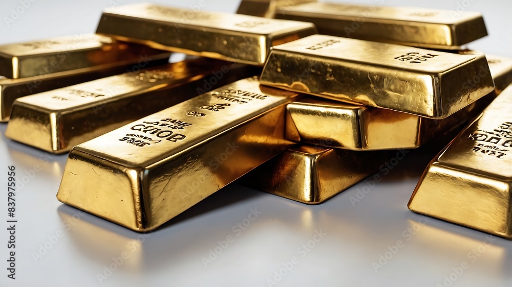 Stack of shiny gold bars representing wealth and financial success on a white background Stack of shiny gold bars representing wealth and financial success on a white background