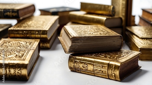 Stack of gold books, and isolated on a white background