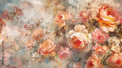 Wallpaper Mural Floral Background with Close-Up of Red and Pink Roses Painting Torontodigital.ca
