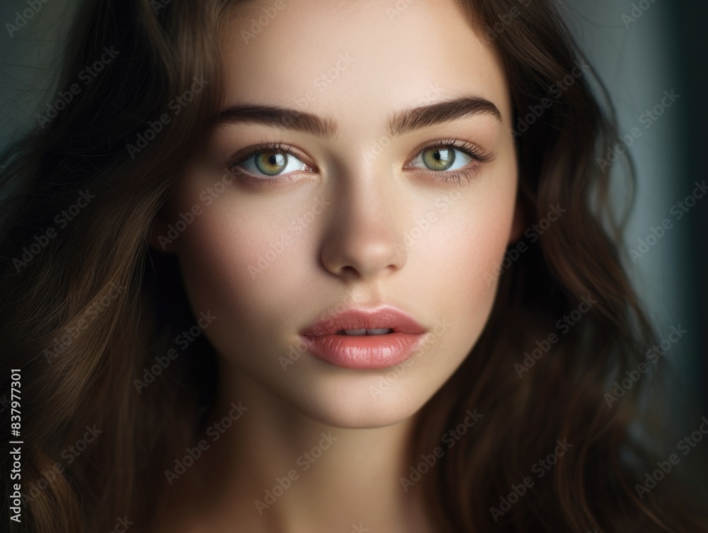 A portrait of a woman with flowing long hair A portrait of a woman with flowing long hair