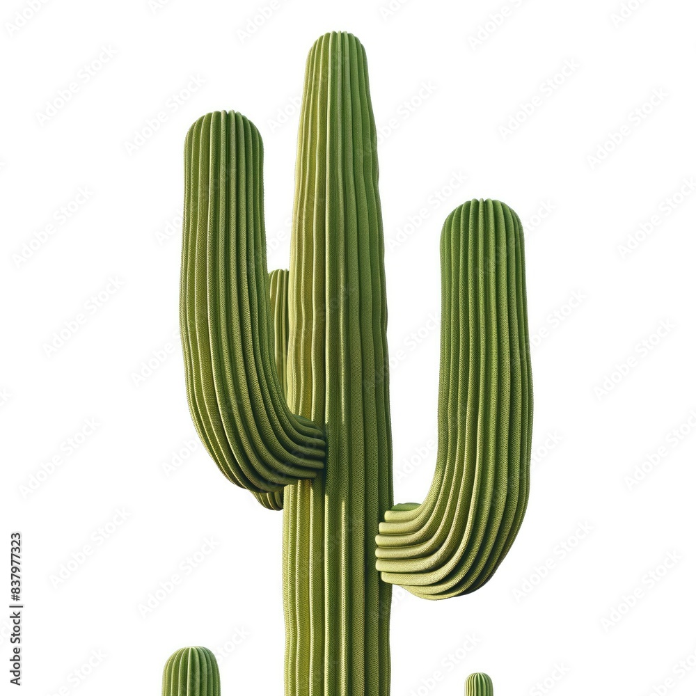 Single Saguaro Cactus with Green Arms Against Clear White Sky Single Saguaro Cactus with Green Arms Against Clear White Sky