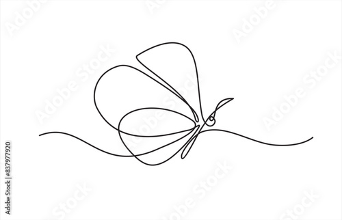 One line flying butterfly design silhouette. Hand drawn minimalism style vector illustration