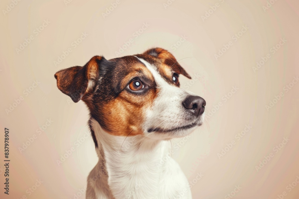 A charming dog captured against a solid backdrop, providing ample space for text or design elements A charming dog captured against a solid backdrop, providing ample space for text or design elements