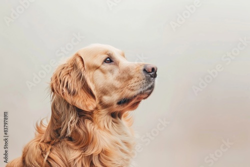 Adorable canine photographed against a plain backdrop, offering a blank canvas for creative projects