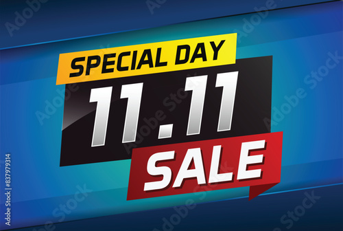 11.11 Special day sale word concept vector illustration with ribbon and 3d style for use landing page, template, ui, web, mobile app, poster, banner, flyer, background, gift card, coupon

