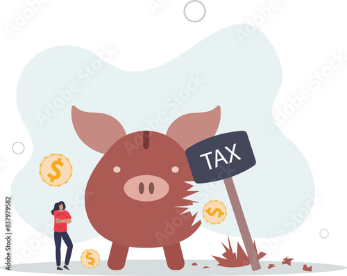 Tax planning mistake, pay a lot of money for income tax causing money loss impact saving plan.flat vector illustration.