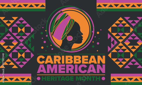Caribbean American Heritage Month in June. Culture Month to the people of America. Celebrate annual with festival. Happy holiday. Poster, card, banner and background. Vector illustration