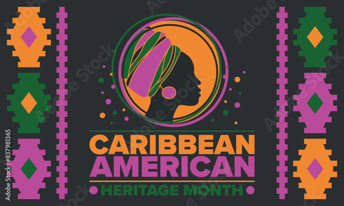 Caribbean American Heritage Month in June. Culture Month to the people of America. Celebrate annual with festival. Happy holiday. Poster, card, banner and background. Vector illustration