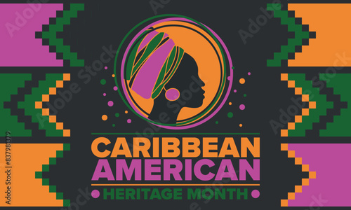 Caribbean American Heritage Month in June. Culture Month to the people of America. Celebrate annual with festival. Happy holiday. Poster, card, banner and background. Vector illustration