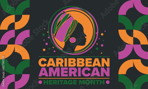 Caribbean American Heritage Month in June. Culture Month to the people of America. Celebrate annual with festival. Happy holiday. Poster, card, banner and background. Vector illustration