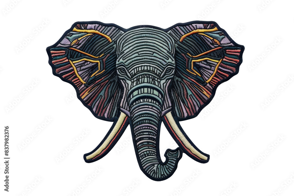 Obraz premium Colorful decorative elephant illustration with artistic lines and patterns, emphasizing the intricate details of its ears and trunk.