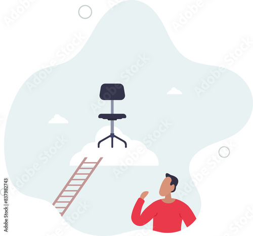 management office chair on cloud with ladder for talent and employee to climb up.flat vector illustration.