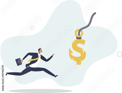 Financial fraud, illegal investment scam or ponzi scheme stealing money from greedy people.flat vector illustration.