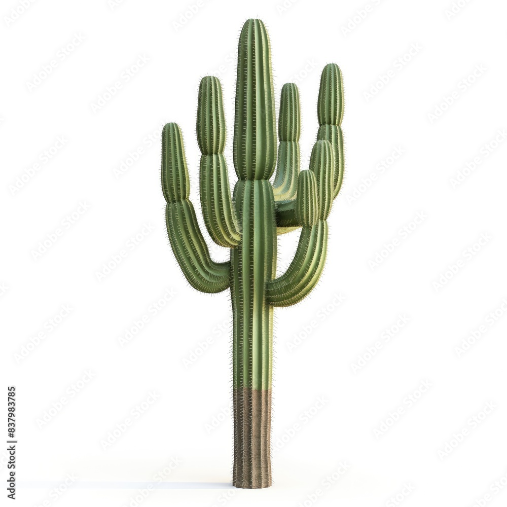 Tall Green Cactus with Multiple Arms Isolated on White Background, Desert Flora Tall Green Cactus with Multiple Arms Isolated on White Background, Desert Flora