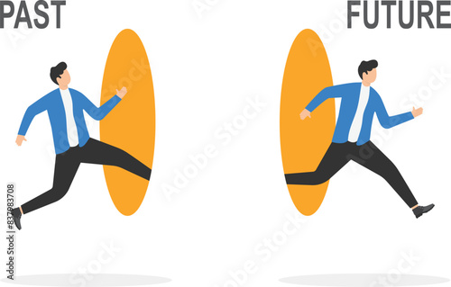 Business man run toward the future

