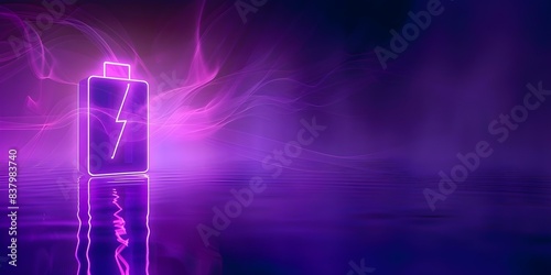 Lithium ion battery with a lightning bolt icon abstract water illuminated with neon magenta light battery shape on dark. Concept Technology, Energy, Illumination, Abstract, Charging