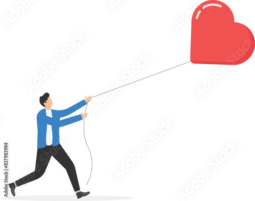 Searching passionate job for happiness, businessman follow heart bubble ahead, self motivation to chase dream, ambition to find right career concept
