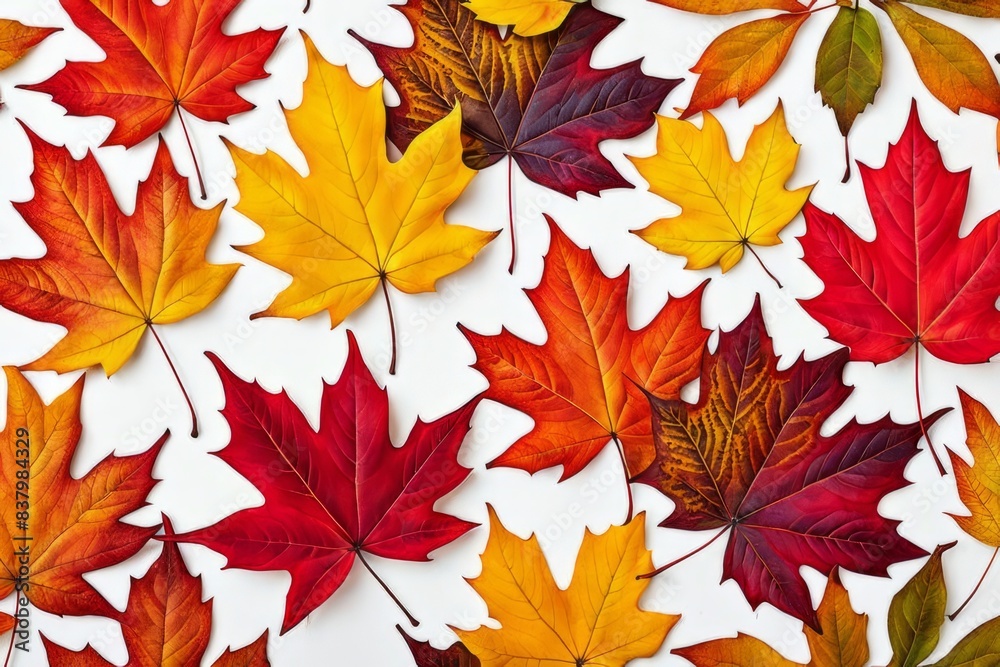 Colorful autumn maple leaves on a white background. Autumn background concept Colorful autumn maple leaves on a white background. Autumn background concept