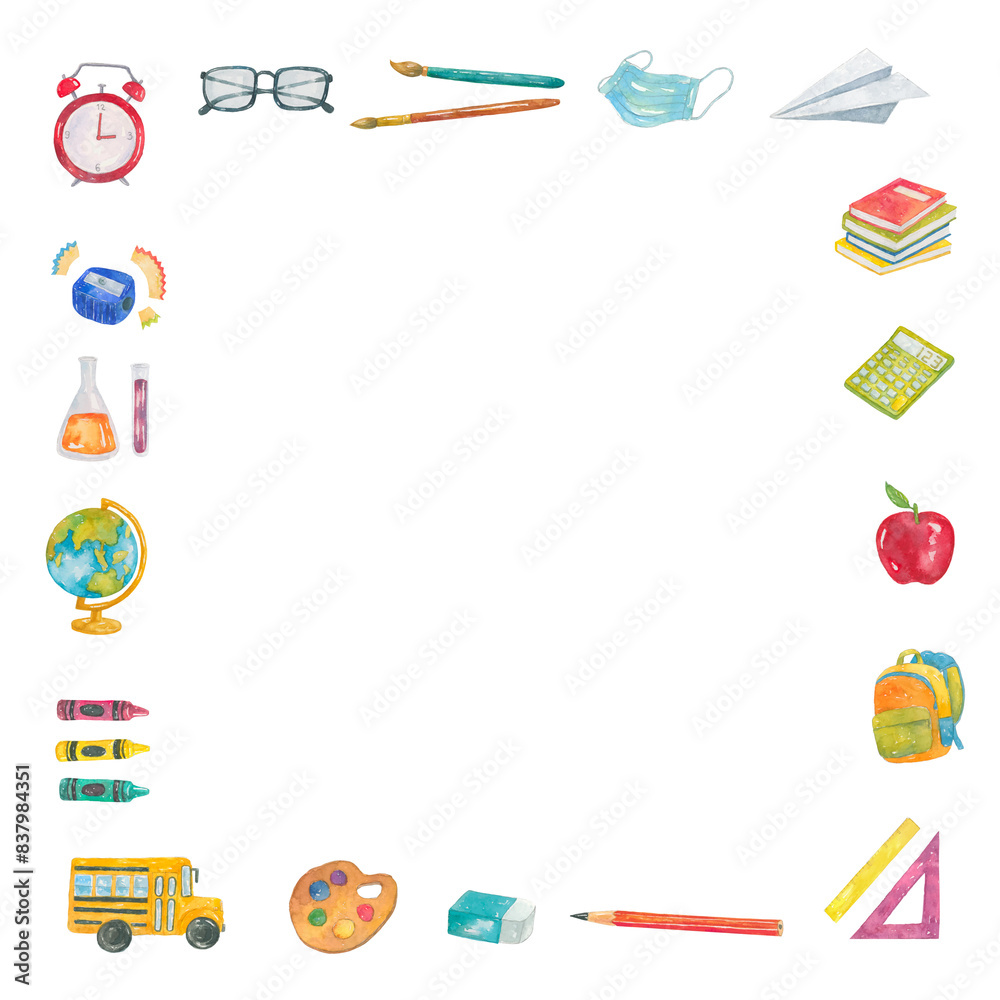 PNG frame in watercolor back to school theme PNG frame in watercolor back to school theme