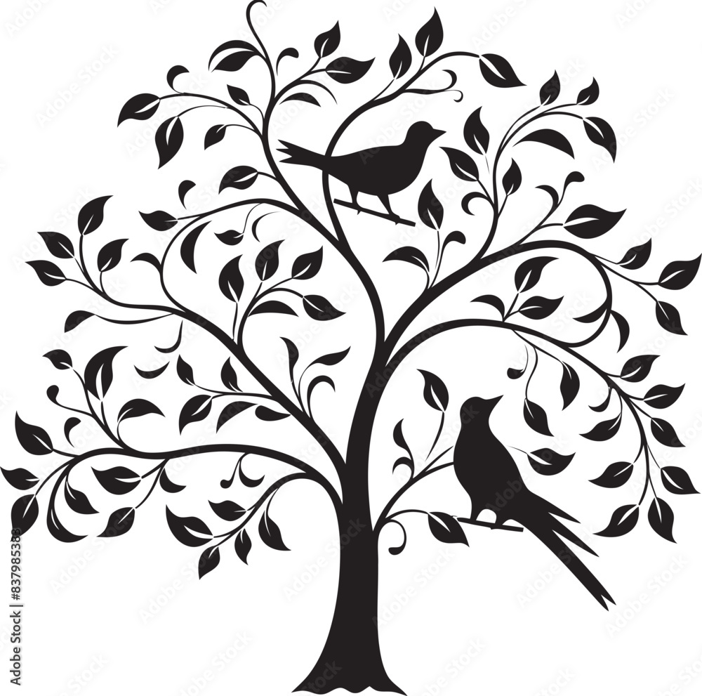 Obraz premium Birds Leafy Sanctuary Leafy Branch Birds Shelter