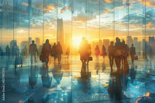 Foreign direct investment and corporate relocation with Design a scene showing workers adapting to corporate relocation facilitated by foreign direct investment, with business meetings, financial photo