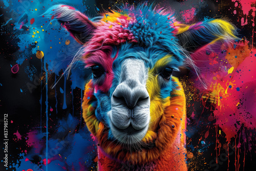 Alpaca in neon colors in a pop art style © VertigoAI