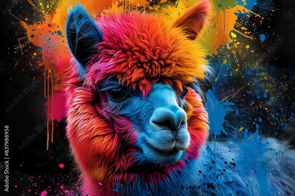 Obraz premium Alpaca in neon colors in a pop art style