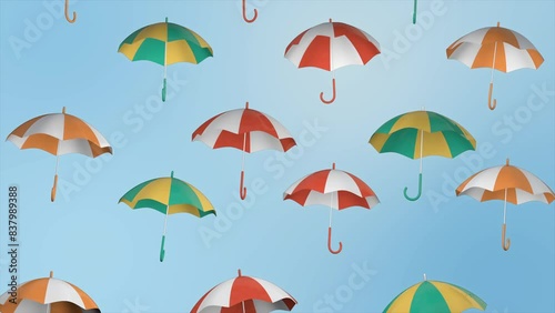 3D abstract background with colorful umbrellas on a seamless loop