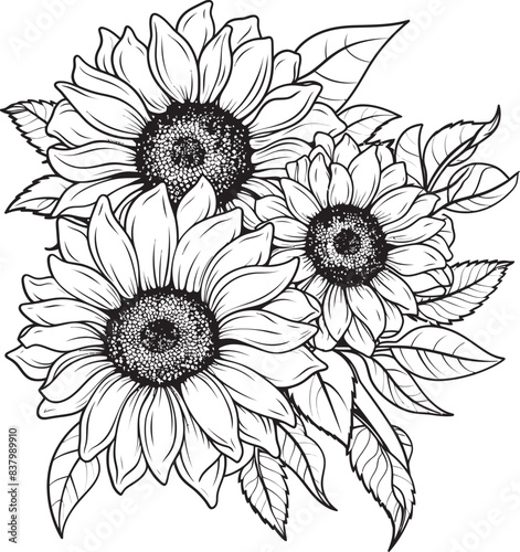 Sunflower Symphony Bouquet Graphic Design Radiant Sunflowers Vector Logo Art