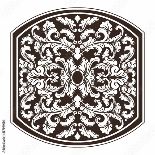 Isolated ornamental design. Ornamental elements for your designs. Black and white colors. Floral carving decoration for postcards, invitations, social media or wedding.
