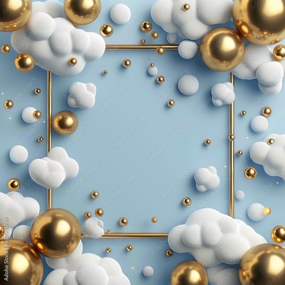Obraz premium background with golden balls and clouds.