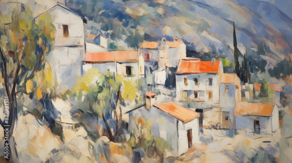Obraz premium Impressionist art summer landscape of a hillside village