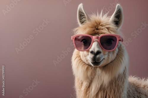 Cool Llama Wearing Pink Sunglasses © weerayut