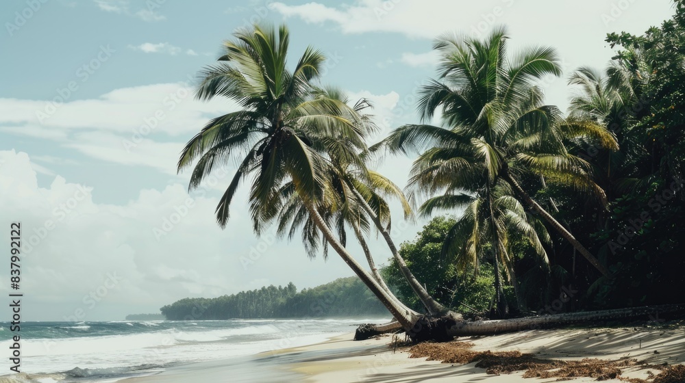 Fototapeta premium Palm trees on tropical beach paradise.