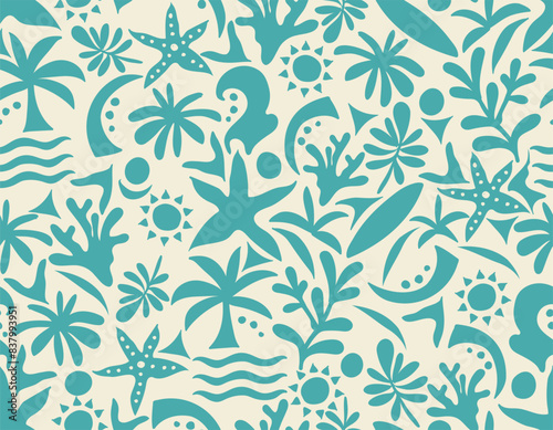 Trendy seamless pattern abstract Summer tropical shapes inspired by matisse Vector illustration